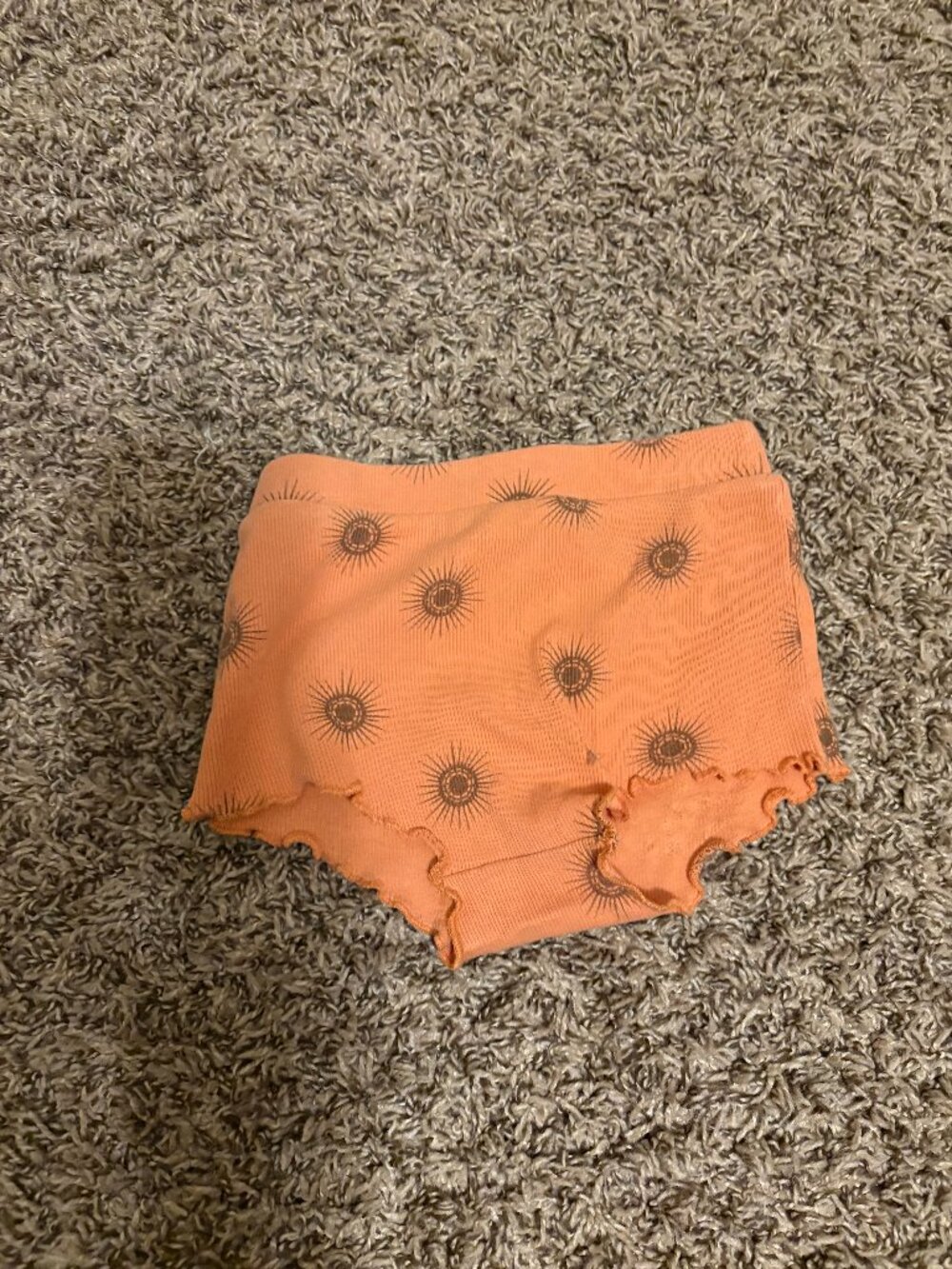 Kate Quinn Ruffle Bloomers 2T Pink Ribbed Sun Print Organic Cotton Elastic Waist